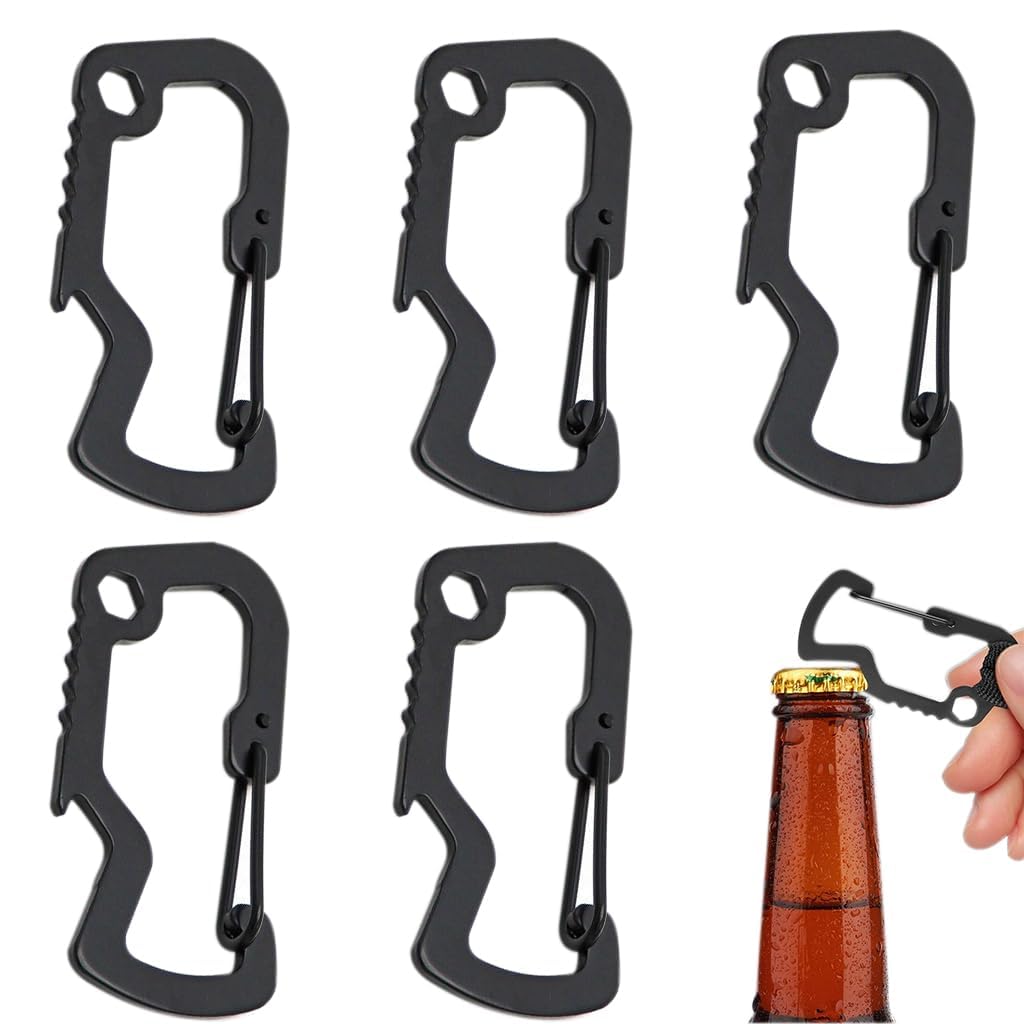 Proberos® 5Pcs Stainless Steel Carabiner Hooks 3 In 1 Multi Tool Multifunctional Carabiners Wrench Tool Bottle Opener Snap Clip Hooks Backpack Attachment Hooks for Camping, Hiking, Biking-image-27