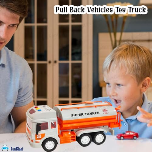 Image of FunBlast Super Tanker Truck Toys for Kids, Pull Back Vehicles Toy Truck, Unbreakable Plastic Trucks with Light and Sound, Friction Power Toy Trucks 3+ Years Old Boys Girls, & Kids (Multicolor)