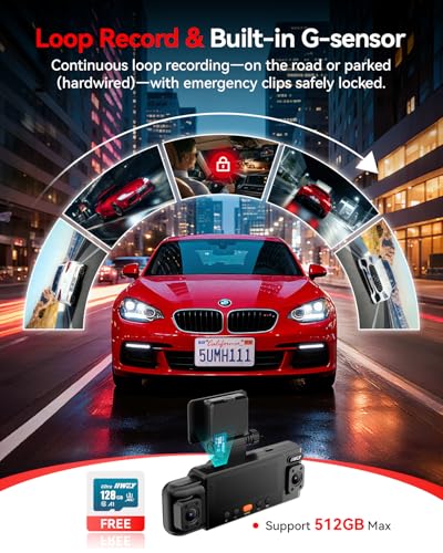 Image of IIWEY N6 360 Dash Cam 4 Channel, 5.8G WiFi-6 (up to 20MB /s) with App, Free 128GB Card, FHD Front & Rear Inside Dash Cam for Car, 8 IR Lights Night Vision, GPS, 24 /7 Parking Mode, G-Sensor
