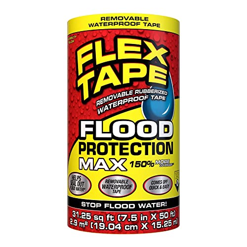 Flex Tape Flood Protection 7.5 in x 50 ft MAX Waterproof Rubberized Tape Removable Use on Windows Doors Garage Doors Casings Thresholds Conduits Vents Ducts
