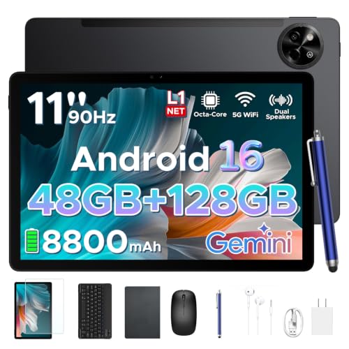 Image of P11 Android 16 Tablet, 11 Inch Tablet with Gemini AI, 48GB RAM+128GB ROM /2 TF, 120Hz, T7250 Octa-Core, 8800mAh /18W, 13MP+5MP, Widevine L1, Face ID, GPS, FM, OTG, Tablet with Keyboard Pen