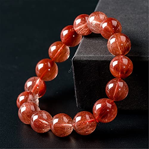 Genuine Natural Red Rutilated Quartz Gemstone 13mm Crystal Round Bead Power Bracelet AAAAA2