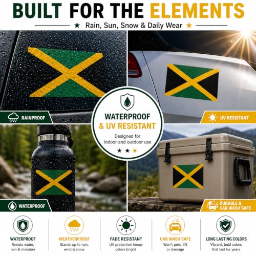 Image of Jamaican Flag Vinyl Flag Stickers, Car Decals, Waterproof Indoor Outdoor, Laptop Stickers, Car Bumper, Jamaica Flag, 5 x 3 Inches, Set of 3
