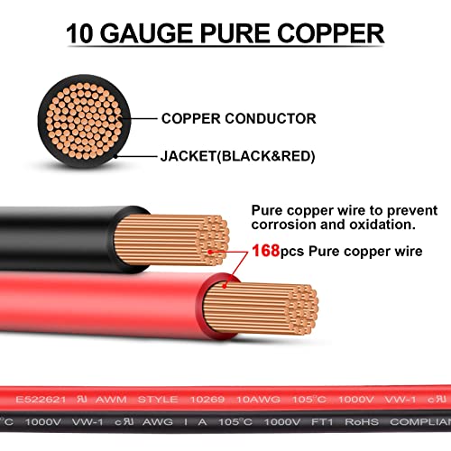 Igreely Flexible 10 Gauge Wire 30 Feet Stranded Oxygen Free Copper Electrical Wire For Solar Panel Automotive Car Marine Boat Led Light Wiring 10 Awg 30 Ft #TOP1