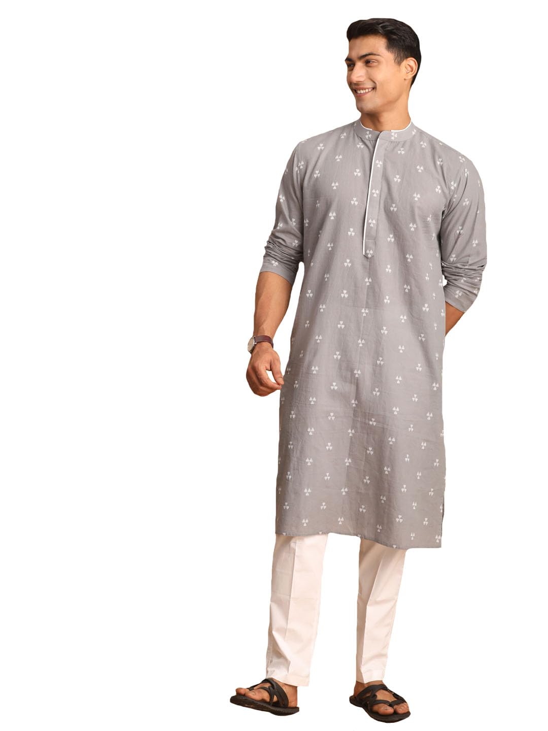 shvaas by vastramay Men's Grey And White Cotton Kurta Pyjama Set-AA358_VSHVMK198GYnPANT004WH_36-picture-17
