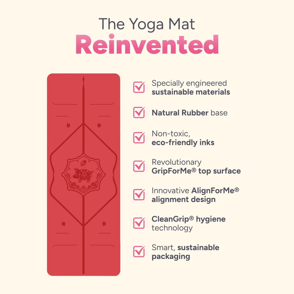 Liforme Esterilla de Yoga Edición Animales - Mejor Estera De Yoga del Mundo con Sistema De Alineación Patentado - Yoga Mat Ecológica y Completamente Antideslizante - Edición Especial Animales - Rojo | Agarre Superior, Ecológica, No Tóxica, Resistente al S