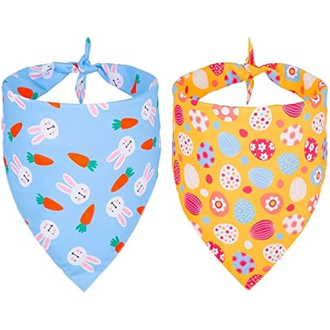 PTDECOR Easter Dog Bandana 2 Pack, Reversible Dog Holiday Festival Scarf, Multi Size Offered, Easter Bandanas for Medium Large Dogs Pets (Blue&Orange, Large) Cover