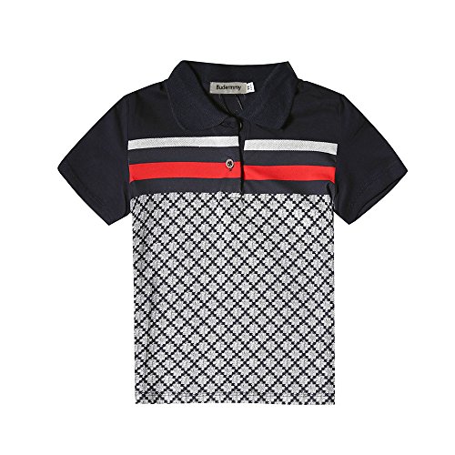 Budermmy Boys Turn-Down Collar Short Sleeve Polo Shirts Size 7 Year Black