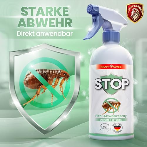 KRAFTKÖNIG Flohspray für Wohnung und Möbel 500 ml – Hochwirksames Umgebungsspray für Hunde & Katzen – sofort einsatzbereit mit Langzeitschutz gegen Flöhe, Made in Germany