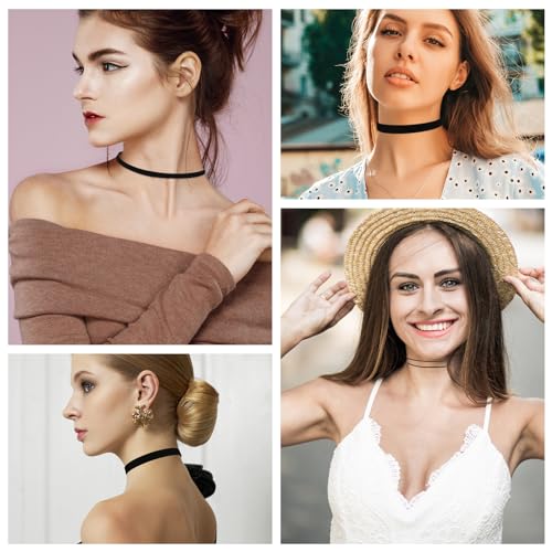 Telooco 3 Stück Samt Choker Kette Damen Schwarz Halskette Gothic Samtkragen Halsband Verstellbarer Trachtenkette Damen Halloween Enganliegend Kropfband Halskette Damen-und Mädchenschmuck