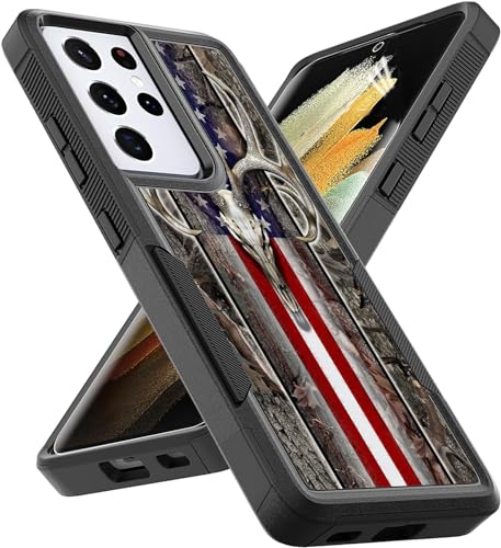 Candykisscase for Galaxy S21 Ultra, R2D2 Astromech Droid Robot Pattern Shock-Absorption Hard PC and Inner Silicone Hybrid Dual Layer Armor Defender Case for Samsung Galaxy S21 Ultra (Camo Deer Skull)