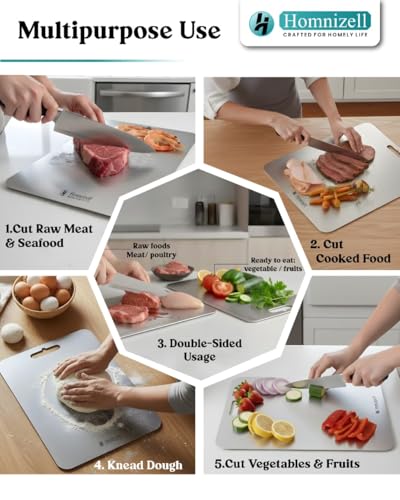 Image of Premium Large Double-Sided Heavy-Duty Stainless Steel Chopping Board (35 x 25 cm) - Kitchen Cutting Board for Vegetables, Fruits, Meat & Roti - Rust-Resistant, Hygienic & Easy to Clean