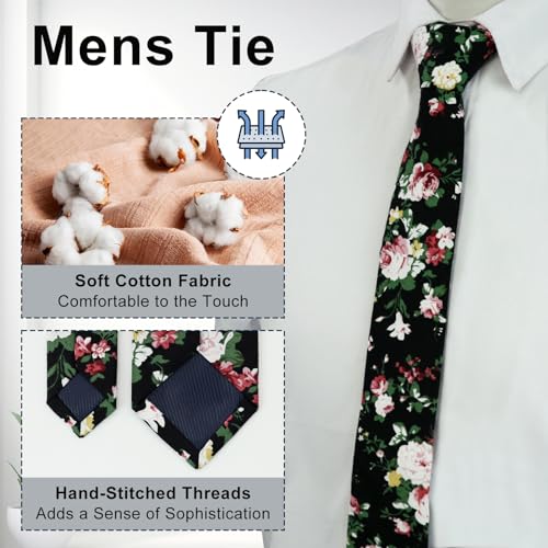 Image of Luckyvestir Ties for Men, Sage Green Cotton Floral Tie 2.76 inch Flower Printed Men's Neckties for Wedding /Groomsmen /Suit /Party