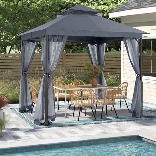 Image of MASTERCANOPY 9x9 ft Stable Patio Gazebo with Netting Walls, Dark Gray
