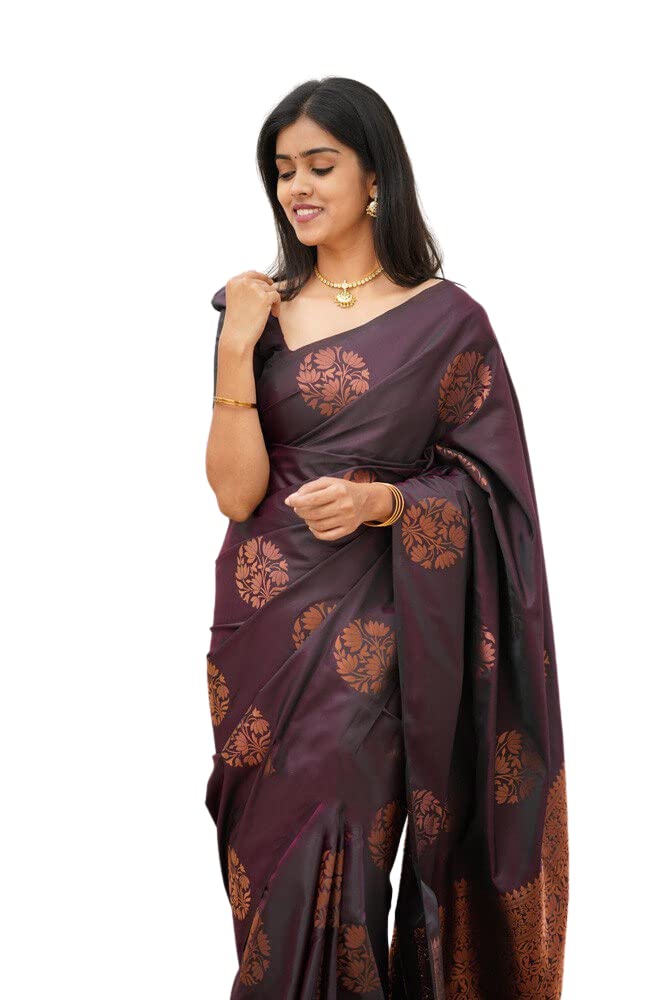 C J EnterpriseWomen's Banarasi Silk Saree Pure Kanjivaram Silk Saree Soft Wear kanchipuram Pattu Sarees Latest Cotton Sari With Blouse Piece for Wedding design sadi new ladies 2024 (Pari122 Maroon)