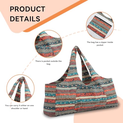 Oversized Yoga Mat Bag, Etnische Stijl Yoga Mat Tote Ademend Canvas Yoga Mat Sling Carrier Met Voorzak Voor Vrouwen Mannen - Afbeelding 6