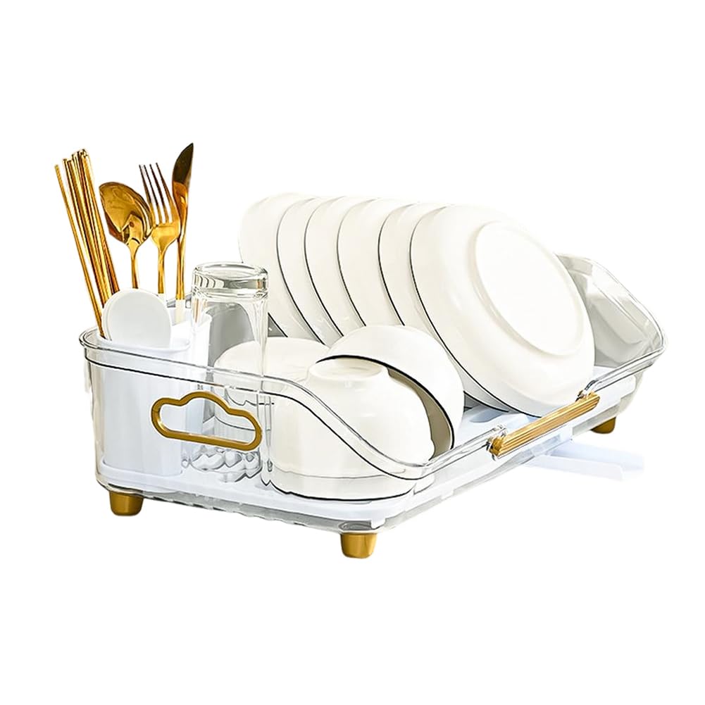 Hodeffior 2 Tier Dish Drainer Rack with Drip Tray, Detachable Large Kitchen Dish Drying Rack Shelf with Drainage Spout, Draining Board Rack, Kitchen Sink Draining Board, Dish Racks for Kitchen Counter