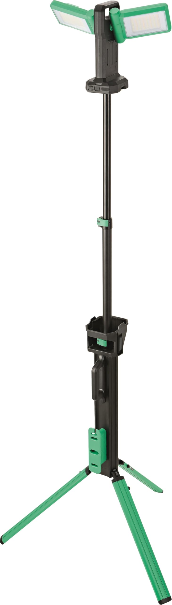 STAHLWILLE LED-Duo-Baustrahler mit höhenverstellbarem Stativ | 2x 36 W-SMD LED-Strahler (dreh- und schwenkbar) 11.500 lm | Netz- und Akkubetrieb (bis zu 6 h) | Arbeitsstrahler Powerbankfunktion