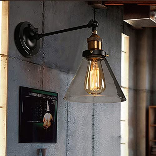 Aplique de Pared Edison E27 en Vidrio Vintage con Soporte de Metal Negro para Loft 3