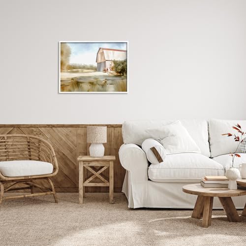 Image of Stupell Industries Barn in Rural Farmland Framed Giclee Art by Amy Hall | Stupell Industries | White, 30 x 24 Inches, Easy to Hang and Sturdy, Made in USA, by Amy Hall