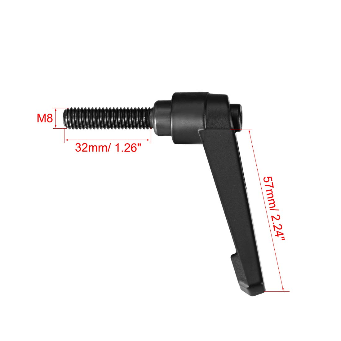 sourcing map 5 maniglie a leva di bloccaggio regolabili, M8 x 32 mm, metriche in ossido nero, in acciaio al carbonio, filettate maschio, manopole a cricchetto rotanti con leva di bloccaggio, colore