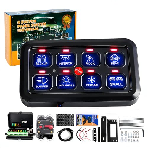 8 Gang Switch Panel w/RGB Toggle Momentary Pulsed Memory Function Auto Dimmable ON Off LED Switch Touch Box Universal Circuit Control Relay System 12/24V Waterproof for Car Truck ATV UTV SUV