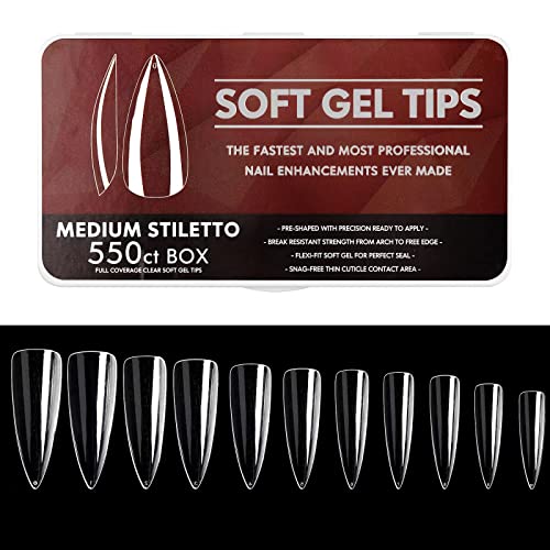 550PCS Adlerklaue-Fake-Nägel Künstliche Nägel mit langem Sarg Acryl falsche Nägel für Nail Art Decal,Qiwey Full Cover Nagelspitzen 11 Größen Transparente künstliche Nägel Cover