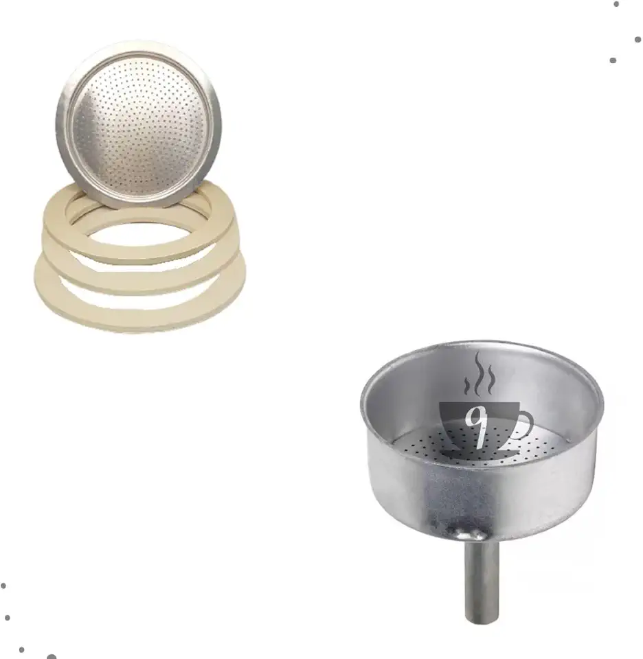 Kit Para Cafeteira Italiana Aluminio 9 Xícaras Moka Funil E Filtro Com Borracha De Vedação