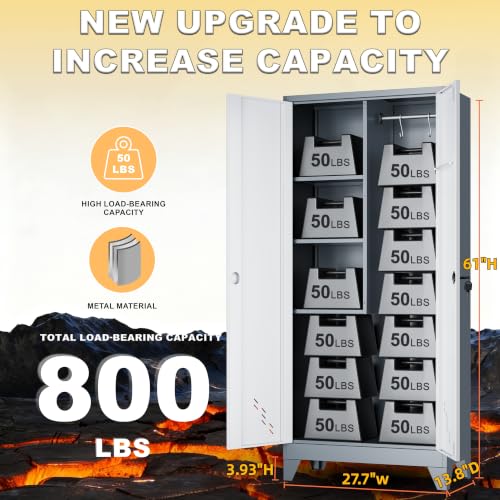 Image of 61 inch Metal Garage Storage Cabinet with Lock, Broom Closet Utility Cabinet
