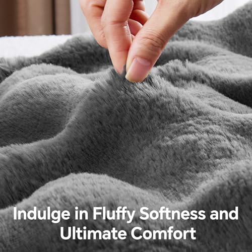 Image of BEDELITE Faux Fur Throw Bubble Blanket for Couch, 50 inch x 60 inch, Dark Grey | 870GSM Soft Cozy Plush Blanket for Sofa & Bed Living Room Decor, Warm Fuzzy Faux Rabbit Fur for Women Gift, All Season Use