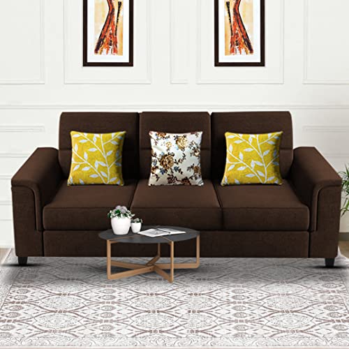 Image of Braxton Stacy 3 Seater Sofa Set for Living Room | Color - Brown