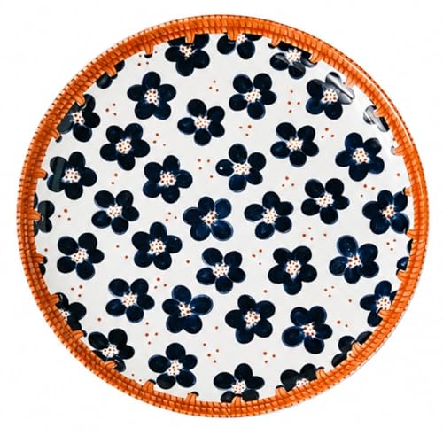 Ceramic Dinner Plates Set of 2, 10 Inch Porcelain Salad Dessert Round Plates, Microwave, Oven and Dishwasher Safe, Kitchen Plates, Serving Dishes plates (DINNER_PLATE_BIG FLOWER_PRINT_1, pack of 1)