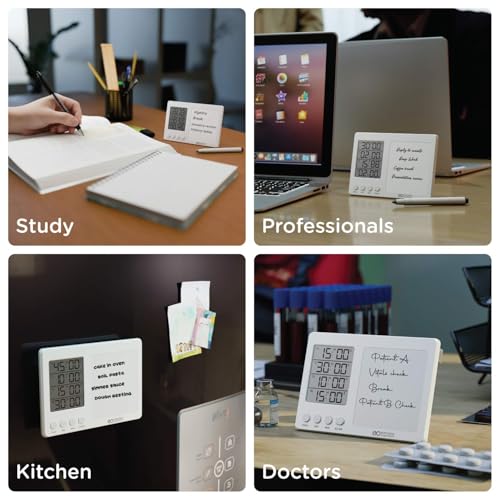 Image of eo Digital Magnetic Timer with Whiteboard | 4 Independent Timers & Stopwatches | Study, Kitchen & Work Desk Timer | Countdown Clock with Alarm | Productivity Tool for Students & Professionals