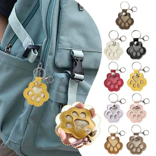 LQQDREX Schlüsselanhänger mit Hundefell-Aufbewahrung, niedlicher Lederpfoten-Schlüsselanhänger, Tierhaar-Andenken-Schlüsselanhänger, einzigartige Gedenksammlung, Haustier-Gedenkgeschenke für Tasche