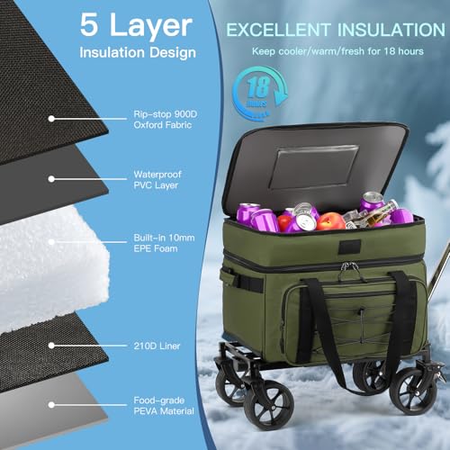 Image of Extra Large Wheeled Portable Cooler Bag 85 Cans Double Deck Heavy Duty Rolling Insulated Cooler with All-Terrain Wheels Leakproof Tactical Soft Sided Cooler for Beach Camping Picnic Travel