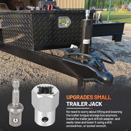Image of Top-Wind Trailer Jack Drill Adapter 1 /2 in Shaft Hole a 1 /4 in Through Hole | Upgraded, Stainless Steel, Trailer Jack Crank Handle Cordless Drill Adapter, for Campers, RV, Light Small Trailer
