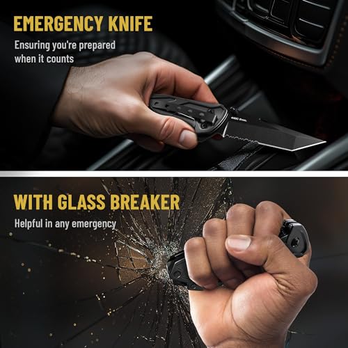 Image of 6.7 inch Compact Legal Pocket Knife with Bearing - 5 in 1 Knife - 2.8 inch Serrated Tanto Blade - with Glass Breaker & Seatbelt Cutter & Pocket Clip - Small Tactical Folding Knives for Men Women Hunting EDC Work 6620 B