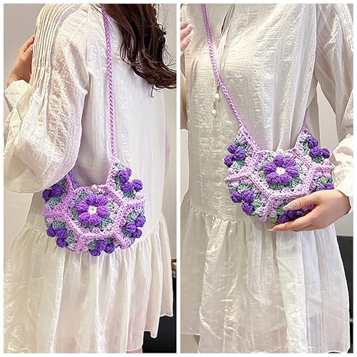 Women Mini Flower Woolen yarn Crochet Crossbody Shoulder Bag Purse2