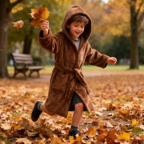 Image of Kids Bathrobe Hooded Plush Fleece Robe for Girls Boys