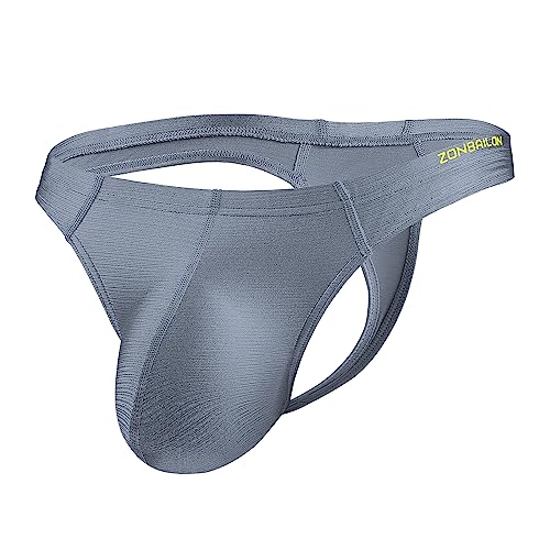 Zonbailon Thong Bikini For Men G String Pouch Swimwear Nylon Underwear Ice Male Undie Grey #TOP14