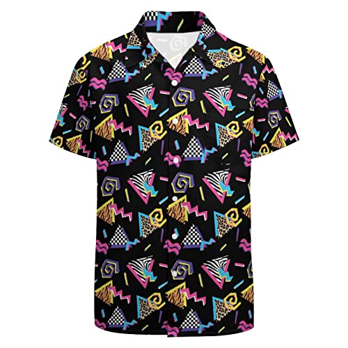 LARSD Camisa abotonada de los 80 para hombre - Estilo retro de los 90 - Estilo hawaiano retro - Para fiesta de disco, L
