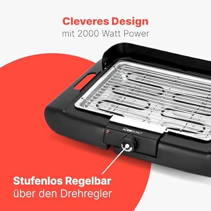 Clatronic® Barbecue-Tischgrill | Elektrogrill | ideal für Balkon & Küche | 35 x 24 cm Grillfläche | Elektro Grill mit Windschutz | verchromter Grillrost | 2000 Watt | Tischgrill | BQ 3507 – Bild 4