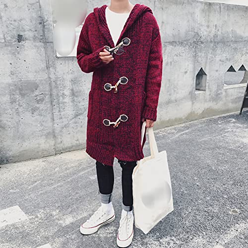 JEsilunmaMY Mens Fall Winter Thick Hooded Cardigans Casual Shawl Collar Open Front Knit Overcoat Mid Length Pocket Drape Cape4