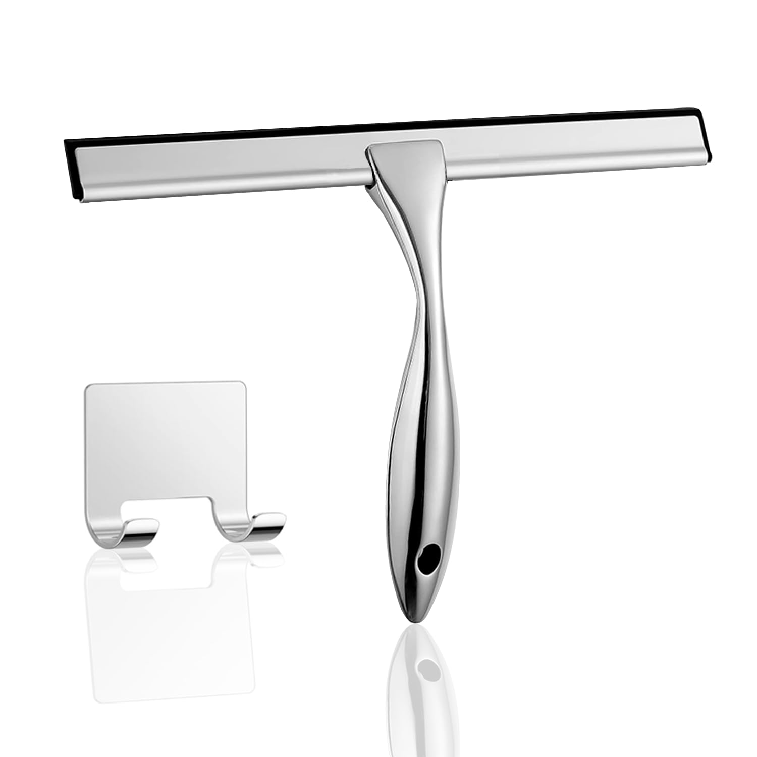 10-inch Stainless Steel Shower Squeegee for Glass Doors, Silver Squeegee for Shower Glass with Hook, Water Wiper, Bathroom Squeegee, Water Wiper for Tile Wall Car Mirror Door