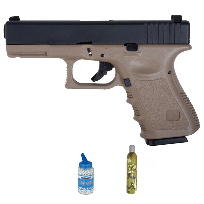 Saigo Defense Mk4 Tan Gas (6mm) | Pistola Airsoft calibro 6mm + bombola 0,20 + Green Gas (Potenza: 1 joule)