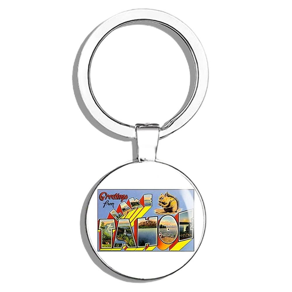 Vintage Greetings from Lake Tahoe (Old Postcard Art Logo ca nv) Double Sided Stainless Steel Keychain Key Ring Chain Holder Car/Key Finder