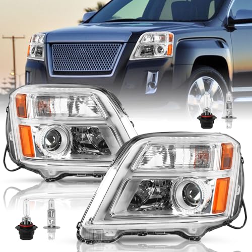 TUSDAR Fits For 2010-2015 GMC Terrain Headlight Assembly [Halogen OE Style] SUV SL/SLT/SLE Replacement Factory Headlamp Front Light Bulbs Included Pair Set