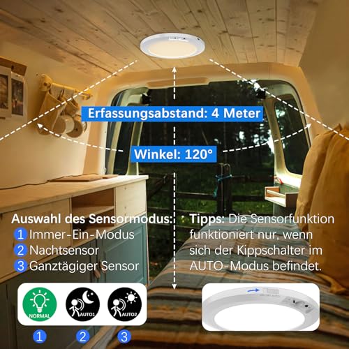 Deyagoo Deckenlampe mit Bewegungsmelder für Flur, Keller und Garage mit Timer und 3 Farbtemperaturen