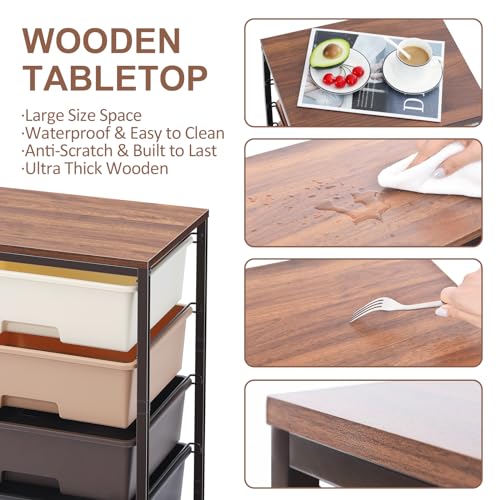 Image of SYKIARIOL Utility Cart with 4 Drawers, Brown | Rolling Storage Cart with Drawers, Storage Rolling Drawer Cart