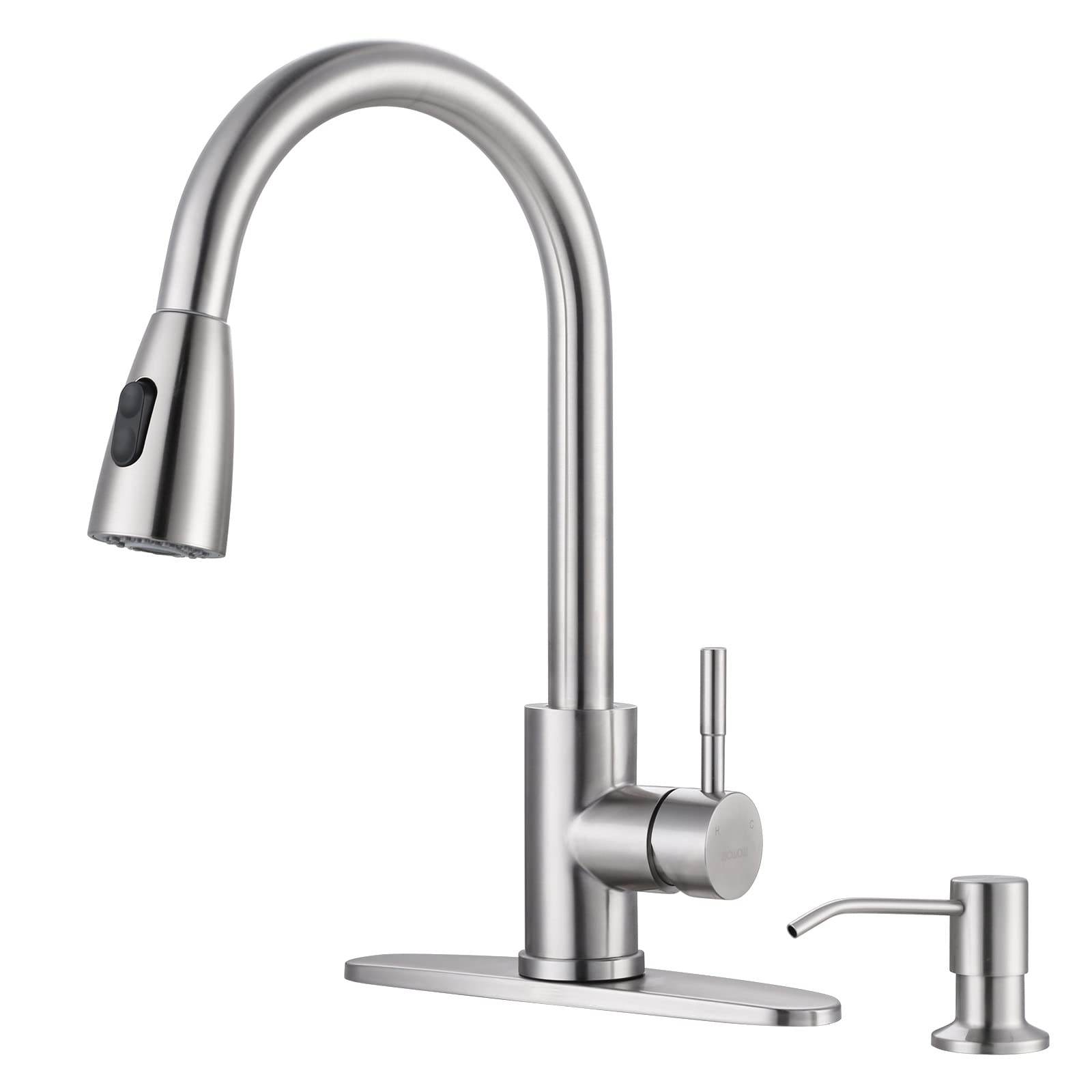 WOWOW Kitchen Faucet with Soap Dispenser, Stainless Steel Kitchen Sink Faucet, Pull Down Kitchen